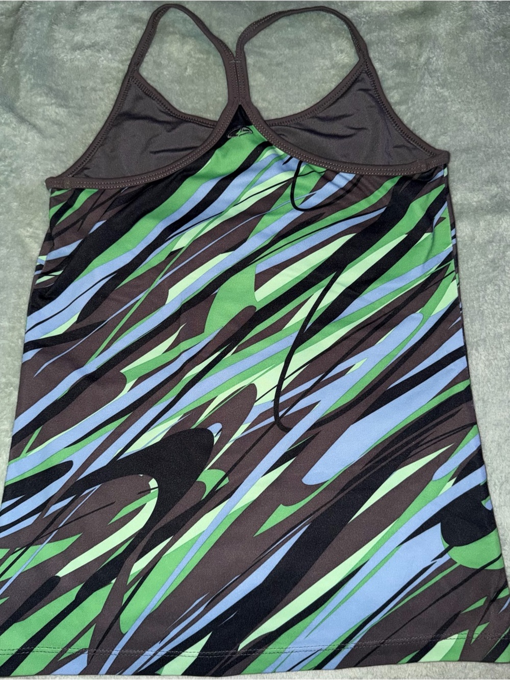 Women’s Green & Blue Patterned Racerback Tank Top - Picture 2 of 6